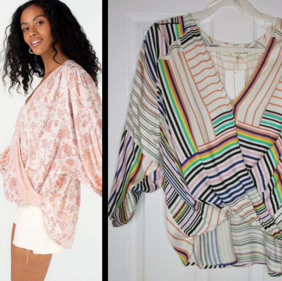 lovestitch Tops - LOVESTITCH STRIPED SURPLICE HIGH LOW TOP M